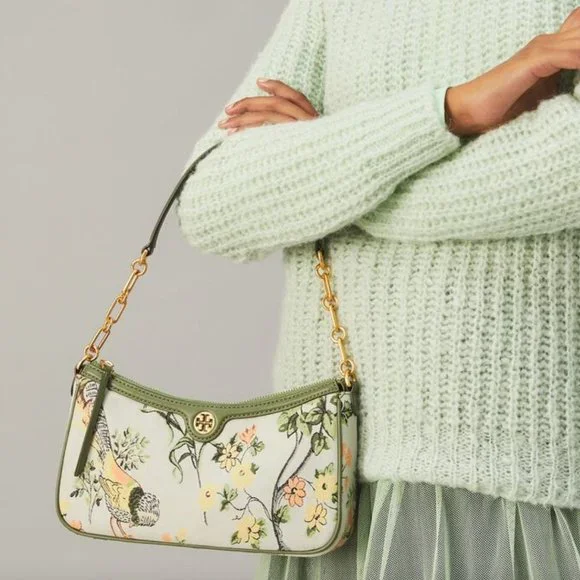 NWT Tory Burch 86558 T Monogram Brocade Shoulder Bag Crossbody in Winter Sage - Picture 2 of 10